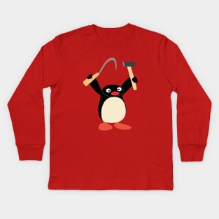 Communist Pingu with Hammer and Sickle meme Kids Long Sleeve T-Shirt